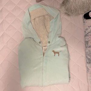 PINK VS light teal color fur lined Zip up Hoodie
